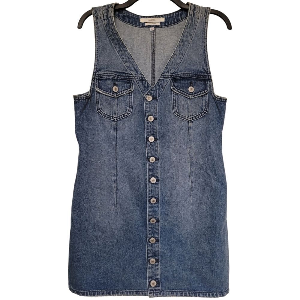 Tularosa Zoe Denim Dress Large Button Front Pockets US Made 100% Cotton